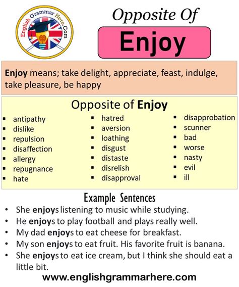 antonyms of enjoyed|another word for enjoys.